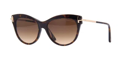 Pre-owned Tom Ford Kira Ft 0821 Dark Havana Gold/brown Shaded (52f) Sunglasses