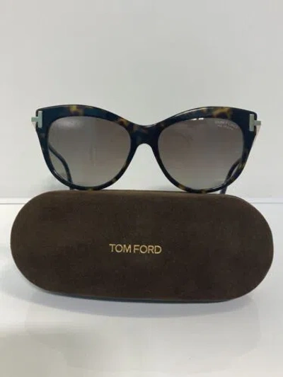 Pre-owned Tom Ford Kira Tf821 52h Havana Polarized Cateye Acetate Woman's Sunglasses In Brown