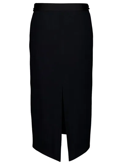 Tom Ford Satin-trim Pencil Midi Skirt In Black