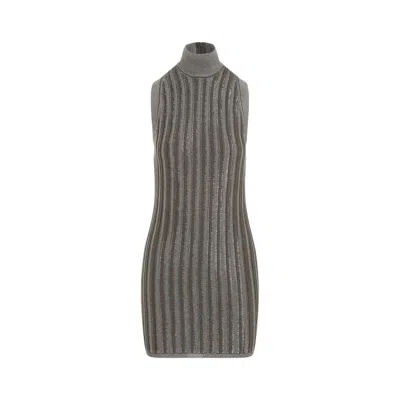 Tom Ford Knit Turtleneck Mini Dress In Metallic