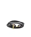 Tom Ford Black Bracelet With T Detail In Braided Leather Man In Black