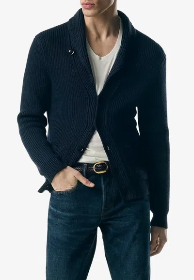 Tom Ford Knitted Cardigan In Merino Silk In Blue