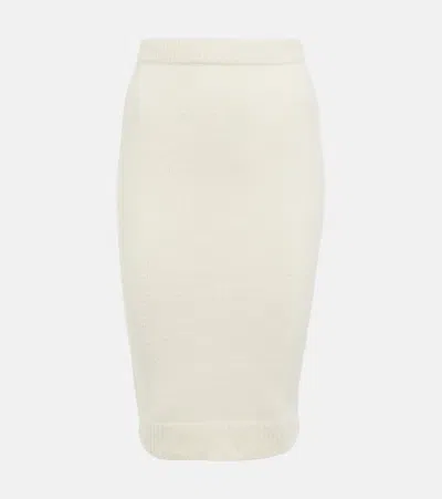 Tom Ford Knitted Cotton-blend Midi Skirt In Chalk