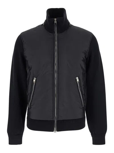 Tom Ford Knitted Paneled Zip-front Bomber Jacket In Animal Print
