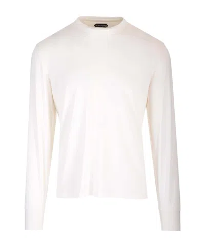 Tom Ford White Long-sleeved Basic T-shirt With Cuffs In Lyocell Blend Man In Multicolor