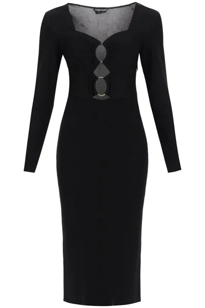Tom Ford Knitted Midi Dress With Cut-outs In Nero