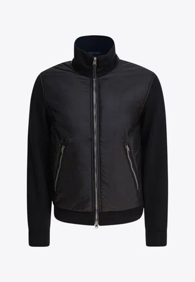 Tom Ford Light Nylon Merino Zip Through In Black