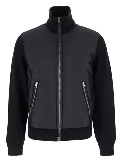 Tom Ford Knitted Paneled Zip-front Bomber Jacket In Animal Print