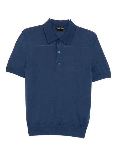 Tom Ford Knitted Polo Shirt In Blue