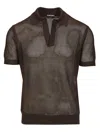 Tom Ford Mens Chocolate Open-collar Mesh Cotton And Silk-blend Polo Top In Brown