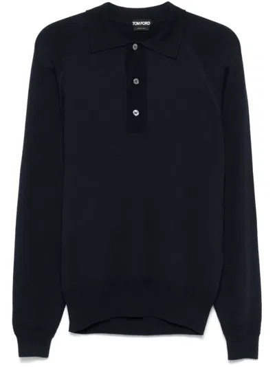 Tom Ford Knitted Polo Sweater In Blue