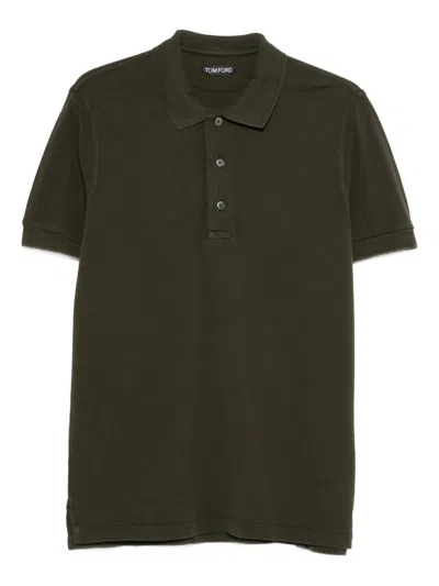Tom Ford Knitted Polo With Buttons In Green