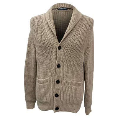 Tom Ford Knitted Shawl Collar Cardigan In Beige Cashmere In Brown