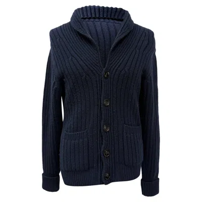 Tom Ford Knitted Shawl Collar Cardigan In Navy Blue Cashmere