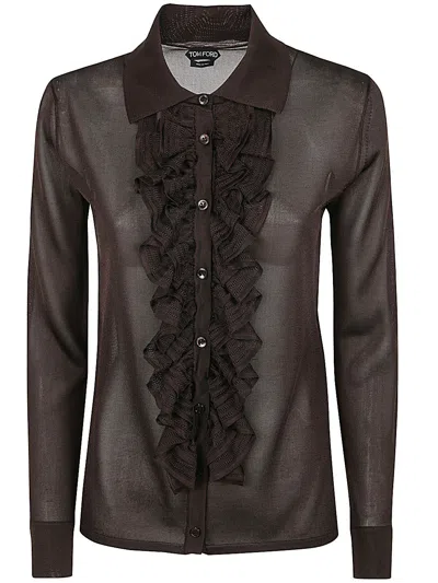 Tom Ford Knitted Shirt In Chocolate Brown