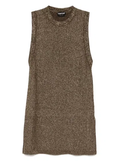 Tom Ford Knitted Side-slits Vest In Brown