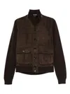 Tom Ford Mens Deep Brown Funnel-neck Ribbed-sleeve Suede And Wool Jacket In Brown