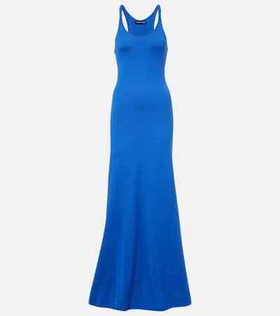 Tom Ford Knitted Wool Maxi Dress In Blue