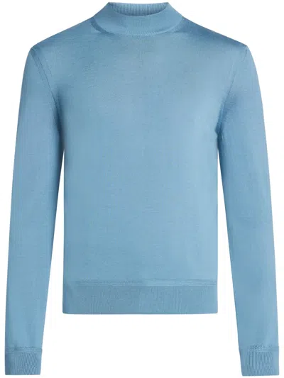 Tom Ford Knitted Wool Mock-neck Jumper In Blau