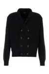 Tom Ford Shawl Collar Double-breasted Front Pockets Ribbed Texture In Black