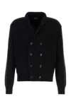 Tom Ford Shawl Collar Double-breasted Front Pockets Ribbed Texture In Black