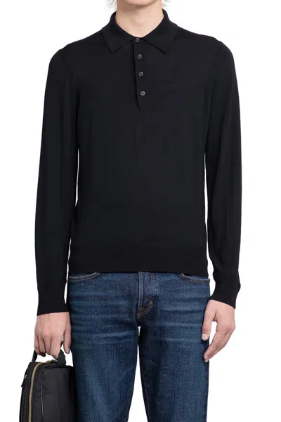 Tom Ford Fine Gauge Pure Wool Ls Polo In Black