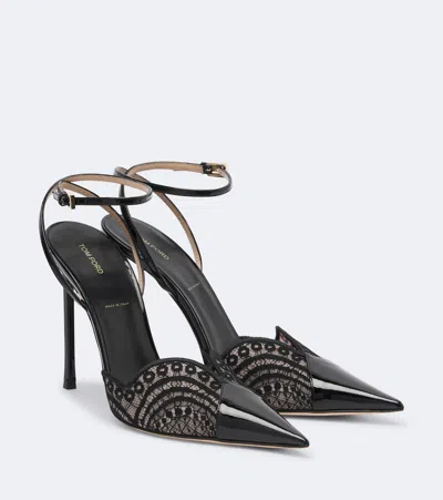 Tom Ford Lace-panelled Patent-leather Pumps In Black