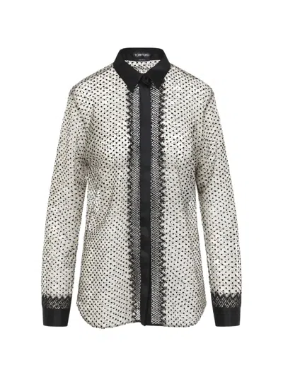 Tom Ford Nude Beige Flock Polka Dot Shirt In Metallic