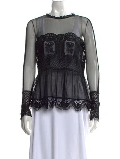 Pre-owned Tom Ford Lace Pattern Crew Neck Blouse In Black
