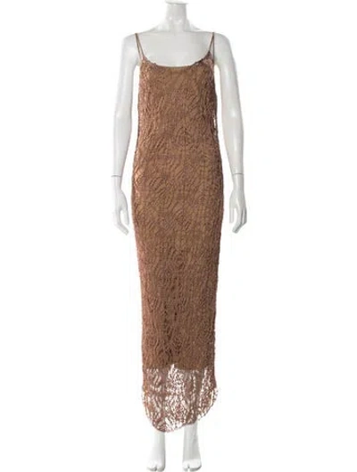 Pre-owned Tom Ford Lace Pattern Long Dress In Brown