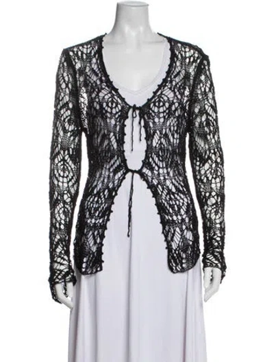 Pre-owned Tom Ford Lace Pattern V-neck Sweater In Black