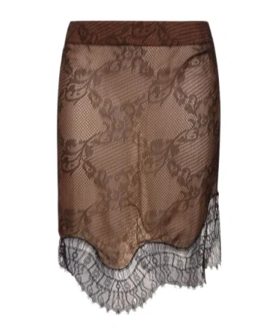 Tom Ford Lace Skirt With High Waist And Medium Length In Multi,black
