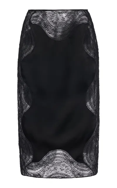 Tom Ford Lace-trimmed Crepe Envers Satin Midi Skirt In Black
