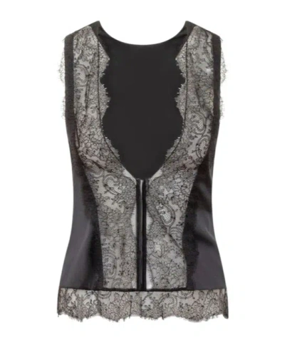 TOM FORD LACE-TRIMMED SATIN TOP