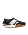 Tom Ford Mens Blue James Logo-print Leather And Suede Low-top Trainers In Blue