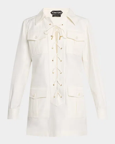 TOM FORD LACE-UP TWILL MINI SAFARI TUNIC DRESS