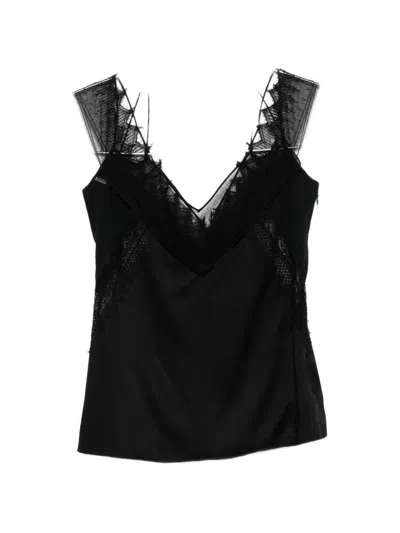 Tom Ford Lace-trim Satin Top In Black