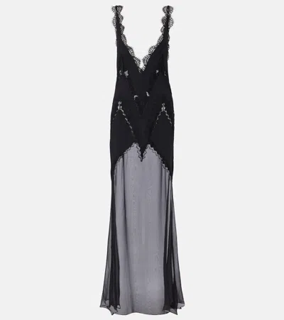 Tom Ford Lace-trimmed Satin Gown In Blue