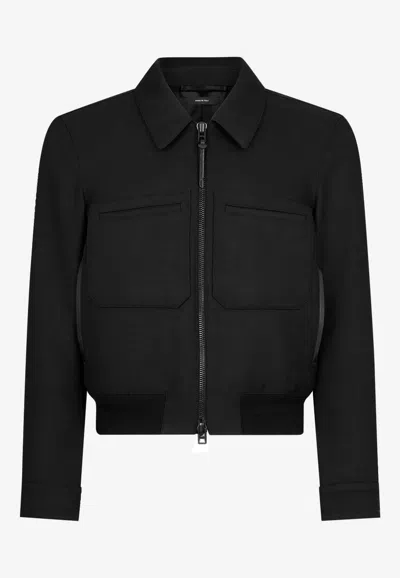 Tom Ford Lacquered Wool Battle Jacket In Black
