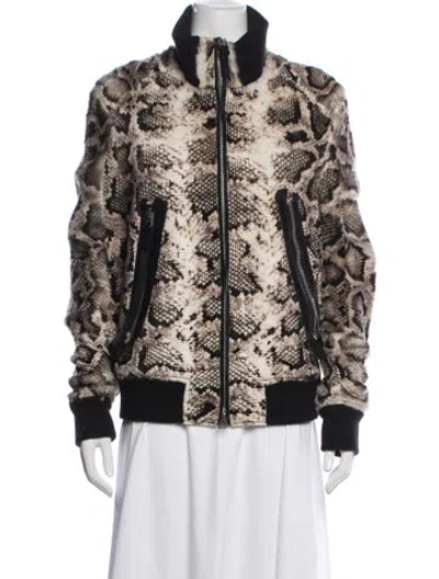 Pre-owned Tom Ford Lamb Fur Animal Print Bomber Jacket In Neutrals