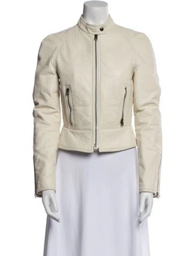 Pre-owned Tom Ford Lamb Leather Biker Jacket In Neutral