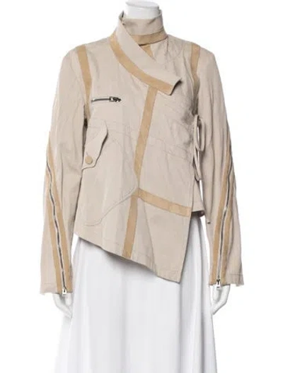 Pre-owned Tom Ford Lamb Leather Biker Jacket In Neutral