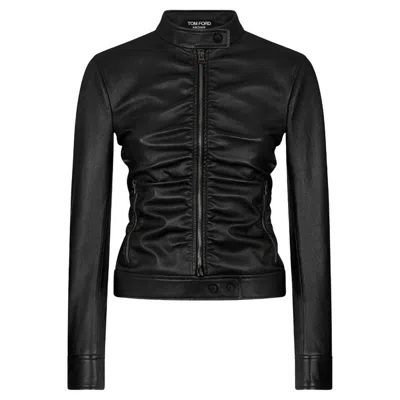 Pre-owned Tom Ford Lamb Leather Biker Jacket Sz.40 In Black