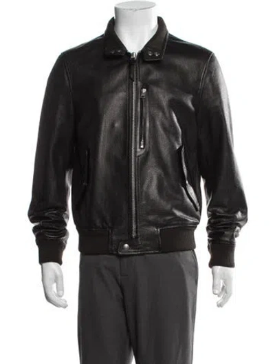 Pre-owned Tom Ford Lamb Leather Bomber Jacket In Grey