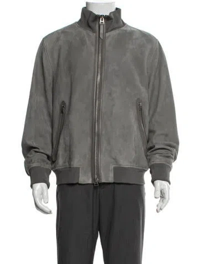 Pre-owned Tom Ford Lamb Leather Bomber Jacket W/ Tags In Grey
