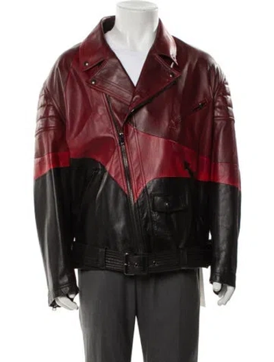 Pre-owned Tom Ford Lamb Leather Colorblock Pattern Moto Jacket In Red