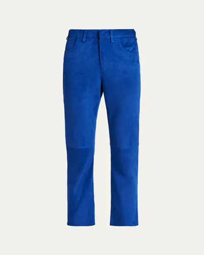 Tom Ford Lamb Suede Slim-leg Ankle Pants In Blue