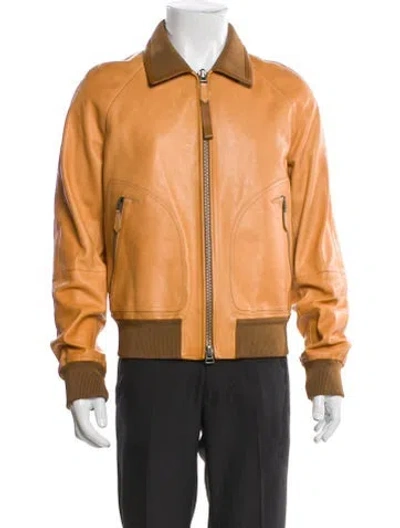 Pre-owned Tom Ford Lambskin Colorblock Pattern Bomber Jacket In Neutral