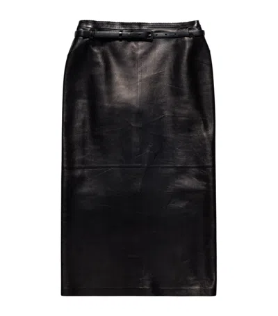 Tom Ford Lambskin Midi Pencil Skirt In Black