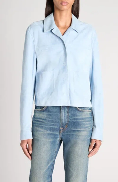 Tom Ford Lambskin Suede Overshirt In Ubf Mineral Blue